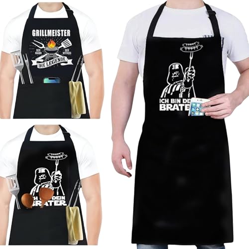 GOTRUST Delantal de Barbacoa Ajustable, Negro, Impermeable Con 2 Bolsillos, Antiincrustante Para Cocina, BBQ - Personalizado Para Papá, Esposo, Abuelo, Novio