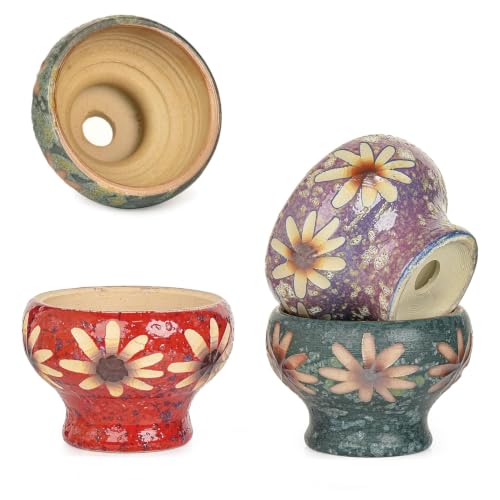 Image of Sungmor Set of 3 Beautiful Handicrafts Ceramic Planters - 4.9 Inch Small Succulent Flower Pots with Drainage - Pretty Desktop Windowsill Landscape Flowerpot - Home & Office Decor Pots