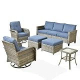ovios 6 Pieces Patio Furniture Set, Outdoor Wicker Sofa with Swivel Chairs Comfy...