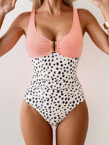 Image of B2prity One Piece Swimsuit for Women Tummy Control Ruched Bathing Suit V Neck Push Up Swimwear