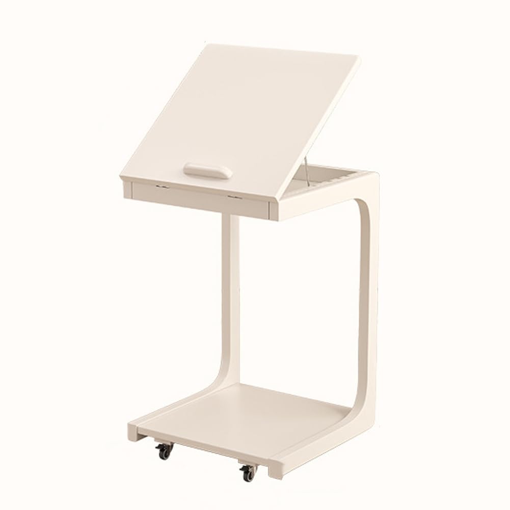 SXZenSpace Solid Wood Adjustable Desktop TV Tray Tables with Wheels, Removable Side End Table for Couch,Adjustable C Shaped Living Room,Bedroom