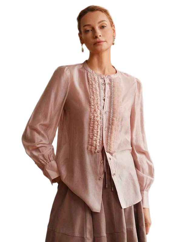Women Pure Cotton Formal Shirt with 3D Floral Embroidery, Lightweight Breathable Fabric, Regular Fit Office Wear Top for Elegant Styling in Beige-picture-27