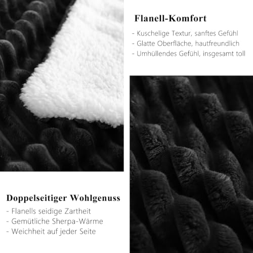 RUIKASI Sherpa Decke Warme Kuscheldecke Flauschige 220x240 cm Schwarz – Ansicht 6
