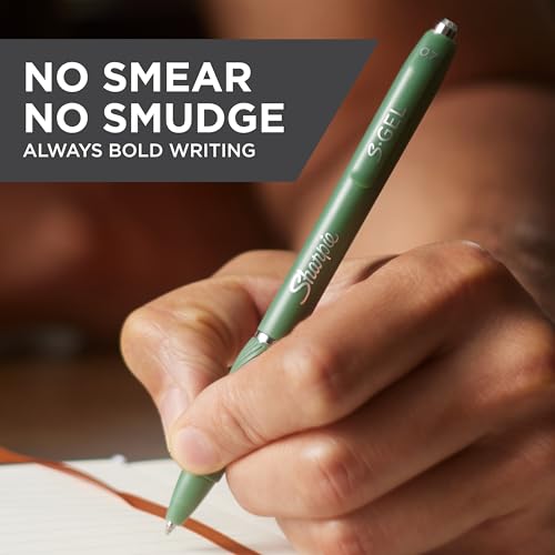 Image of Sharpie S-Gel, Gel Pens, Medium Point (0.7mm), Forest Green Barrel, Black Ink, 12 Count