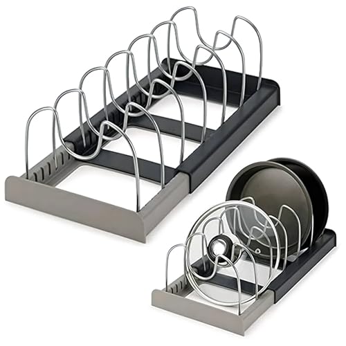 Livzing Expandable Cookware Organizer, Stainless steel Adjustable Dividers for Space saving storage for pan lids, baking trays Pot & Pan Organizers Rack,Pot Lid Organizers,Pot racks,Pot holder,Kitchen