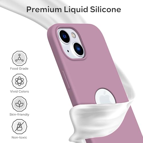 Image of Elzzi Microfiber Logo Cover Compatible for iPhone 15 Plus Case Liquid Silicone Cases Full Body 4 Layer Protective Covers Shockproof Back Cover (Lilac)