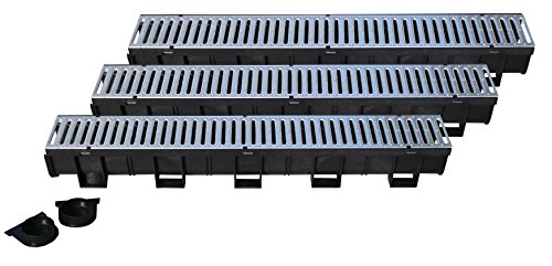 Deep Series 5.4 in. W x 5.4 in. D x 39.4 in. L Trench and Channel Drain Kit w/ Galvanized Grate (3-Pack : Totaling 9.84 ft)