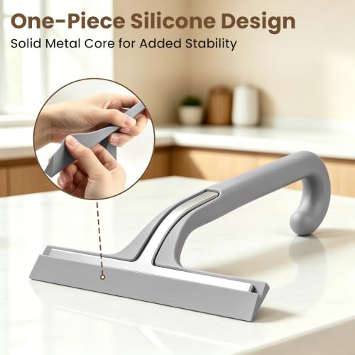 Image of 10 Inch Silicone Shower Squeegee for Glass Doors, Streak-Free, Grey