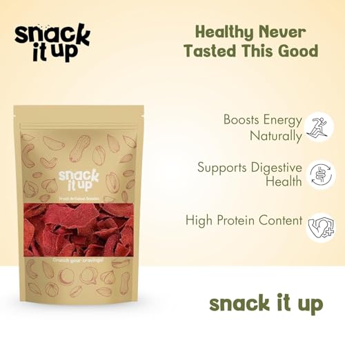 Image of Snack It Up Air Fried Beetroot Vegetable Chips Creme & Onion | Healthy Crispy Veg Snack | Gluten Free Vegan | No Palm Oil | No Artificial Colours or Preservatives | 100 g
