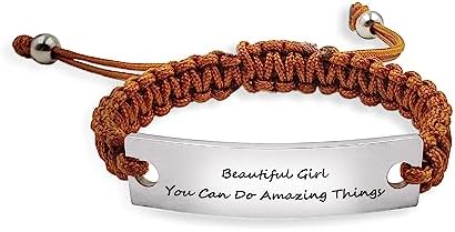 A Beautiful Girl You Can Do Amazing Things Cuff Bracelet Bangle Recovery Mental Health Awareness Fearless Motivational Engraving Handmade Braided Rope Wrist for Men Women Friendship Bracelet…