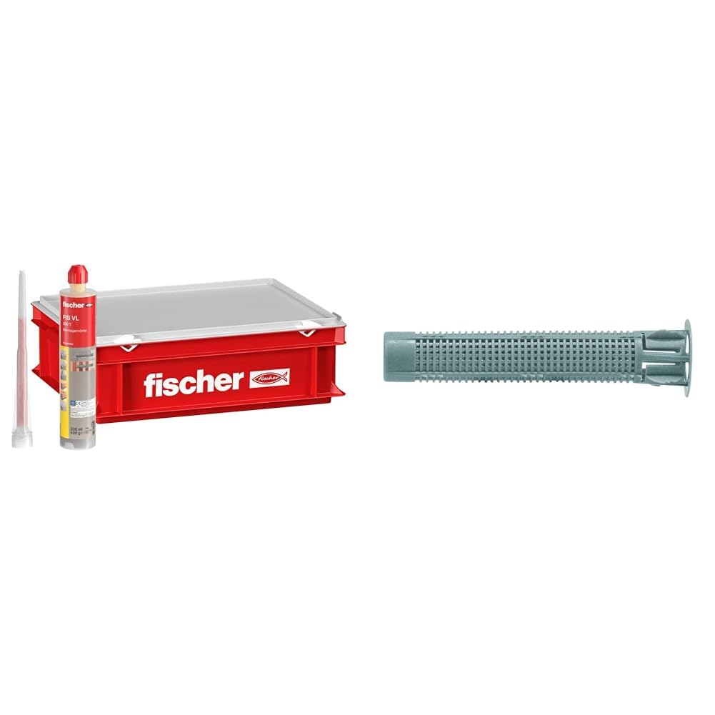 fischer Montagemörtel FIS VL 300 T im Handwerkerkoffer & 43419 Einspritzsieb FIS HK 16x130 mm, 10 Stück, grau