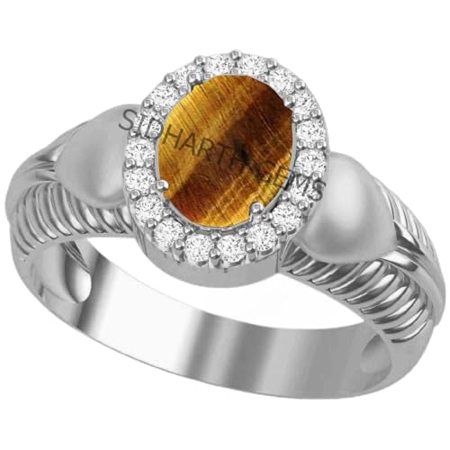 Bague œil de tigre anti-stress, bague ajustable laiton plaqué argent grande pierre ovale