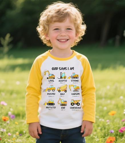 Image of Boy Construction Raglan Long Sleeve Bible Verse Print T-Shirt 4-5T