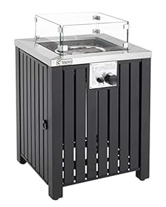 tepro Gasfeuerstelle Topeka quadratisch 50x50 cm – Gas-Tischkamin mit Edelstahl-Brenner (13 kW), Glasumrandung, Lavasteinen, Zündung, Abdeckhaube & Regler – Outdoor Feuerstelle für Terrasse & Garten