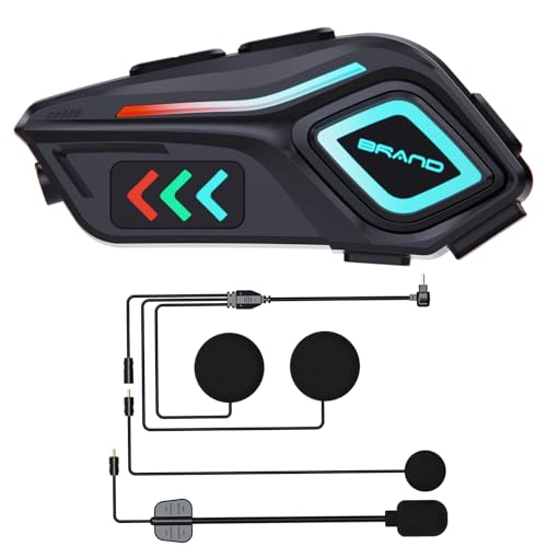 OBEST Auriculares Casco de Motocicleta, Bluetooth BT5.4 Estéreo Auriculares, IPX8 Inalámbricos con 2 Micrófonos y Linterna, Manos Libres, Asistente de Voz, Adecuado para Equitación/Esquí/Escalada