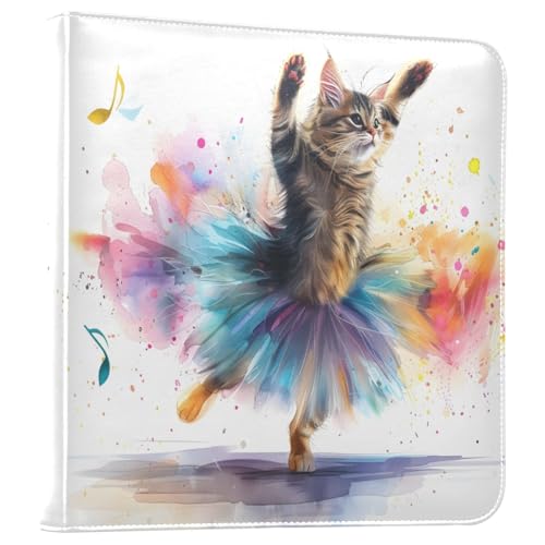 JIPONI Dancing Cat Large Photo Album, DIY Leather Cover Scrapbook Albums for 4x6 5x7 6x8 Pictures, Self Adhesive Memory Book for Wedding, Baby, Family
