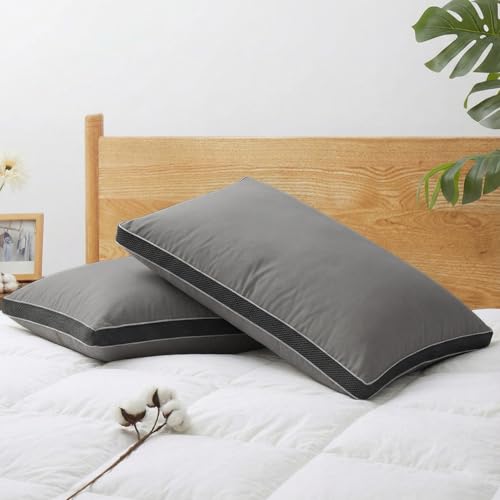 Image of AYKA Premium Microfiber Pillow for Sleeping | Super Soft & Fluffy Bed Pillow | 100% Virgin Microfiber Filling | Breathable | Ideal for All Sleeping Positions | 17x27 Inch | Grey | Pack of 2
