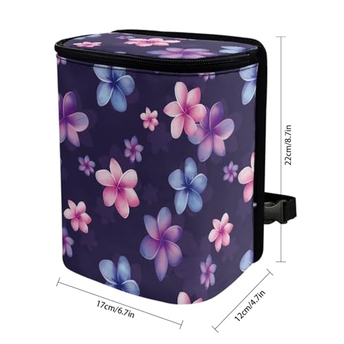 Image of Talayituse Colorful Plumeria Flower Print Car Trash Can with Adjustable Straps, Car Trash Bag Bin Car Garbage Bag Multipurpose Storage Box for Vehicle Travel Camping Picnicing