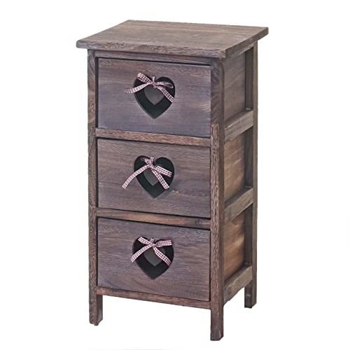 Décoshop26 Commode Petit Meuble de Rangement Chevet 5 tiroirs avec Motif Coeurs 55x29x25cm Style Vintage Marron 04_0002477
