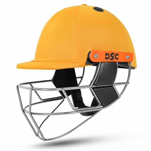 Image of DSC Empra Titanium BSI Approved Professional Cricket Helmet | BS7928 Certified Pro-Standard Hard Ball Helmet with Ultra-Light Titanium Grill & Advanced Shock Absorption | Color: Yellow | Size: M