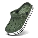 Cubufly Boys Stripe Band Clogs Kids Slides Sandals Toddler Slip on Water Shoes Quick Dry Beach Pool Slippers Army Green