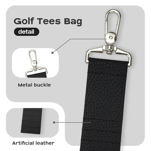 YYMT 2 Stück Golf-Tee-Halter aus Leder – Robustes & Tragbares Golf Tee Organizer mit Clip für 5 Tees, Ideal für Training, Wettkampf am Gürtel, Golfbag & Rucksack in Schwarz/Weiß, inkl. 10 Tees