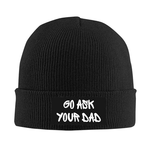 TREWRDT Go Ask Your Dad Hat Father's Day Funny Mom & Dad Knit Hat Warm Winter Beanie Cap Black