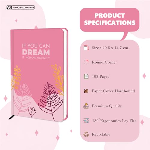 Image of Hard Bound Notebook Diary with Ribbon Bookmark | Make it Happen Printed Journal Diary For Girls & Women | 80 GSM Natural Shade Paper | A5 Size Undated 192 Ruled Pages