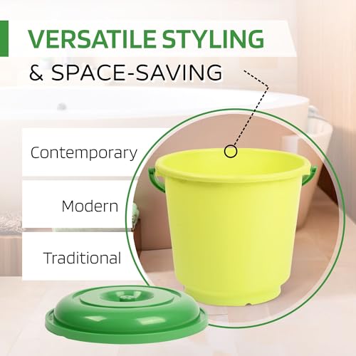 Image of Kuber Industries 3 Pcs 18 Liter Plastic Bucket for Bathroom | Balti for Bathroom | Plastic Bucket for Daily Use | Water Storage Bucket | Green-Peach & Mink Grey