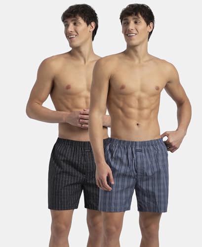 Image of Jockey 1222 Men Super Combed Mercerized Cotton Woven Checkered Boxer Shorts with Back Pocket (Pack of 2, Colors & Prints May Vary)