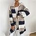 Women's Striped Cardigans Sweaters Long Sleeve Open Front Knit Cardigan Fashion Casual Medium Length Sweater(Navy,Large)