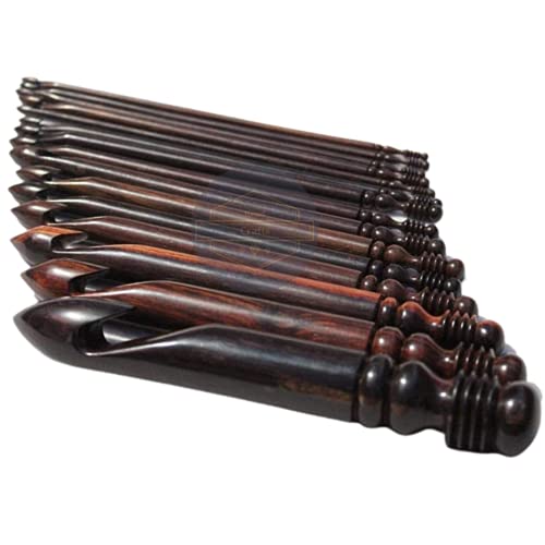 Hamd Craft AR-CRHK902 Wooden Crochet Hooks Set With Leather Bag - Set Of 15 Size 3.5Mm To 25Mm, Rosewood Crochet Hooks Knitting Needle cover