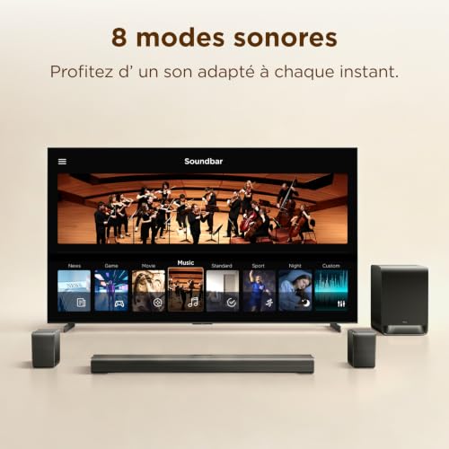 TCL S65K Barre de Son 5.1 canaux Dolby Atmos avec Caisson de Basses sans Fil et Enceintes Satellites Enceintes Surround arrière dédiées – 5.1 canaux Surround physiques – Tutti Choral – Dolby Atmos