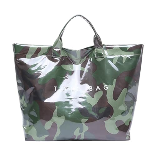 AZURAOKEY Bolsos de hombro de PVC para mujer, con estampado de letras, bolsa de papel kraft, bolsa de plástico transparente para el trabajo, Negro  