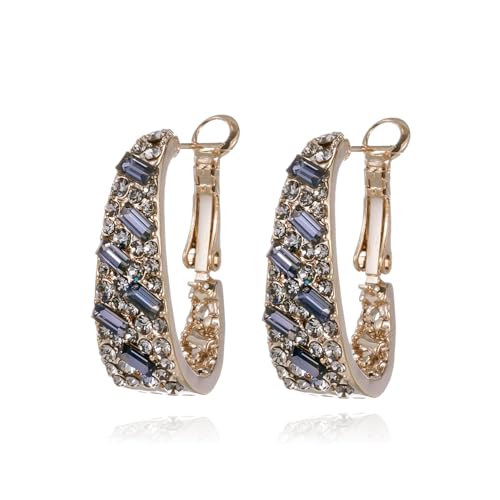 Crystal Hoop Earrings For Women, Bright Silver Plated Oval Inside Out Earring, Sparkling Modern Geometric Earrings, Gift for Her