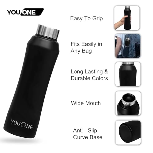 Image of YOUONE Stainless Steel Water Bottle (1 Litre, Set of 1)| Leak Proof Thunder for Fridge Home Office Travel School Kids Boys Girls Adults Sports Gym Yoga (Black)