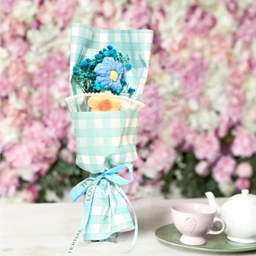 Image of Cortina Plastic Handmade Crochet Artificial Flowers with Light|Aesthetic Room Decor, Living & Bedroom Decor|Artificial Flower Wall Decor|Great for Gifting - Sky Blue - 12x7x25.5 CM