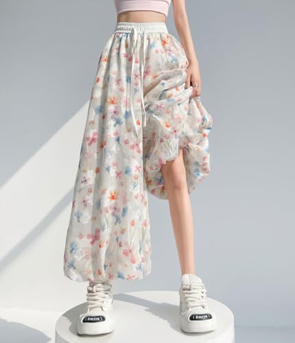 chouyatou Women's Vintage Floral Print Bubble Pants Y2k Baggy Culottes Wide Leg Palazzo Pants with Pockets3