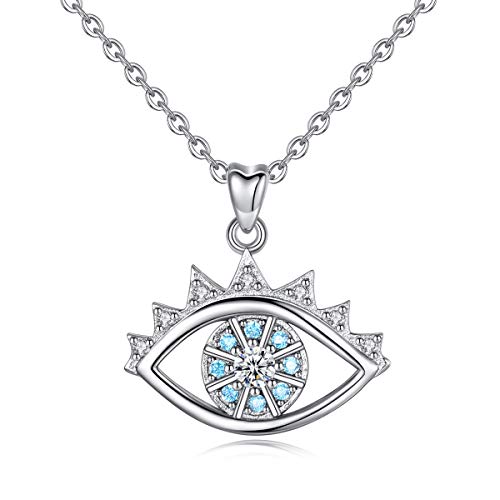 AEONSLOVE - Colgante de Plata de Ley 925 Diseño de Mal de Ojo Color Azul Brillante con Circonita Cúbica para Regalar a Mujeres Cadena de 18 en Color Rojo