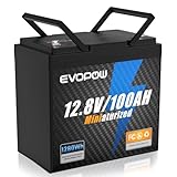 Evopow 1280Wh リン酸鉄リチウムイオンバッテリー 1280W出力 12.8V 100Ah 半固体LiFePO4バッテリー採用 10年長寿命 安全 100AのBMS 4000-15000回サイクル 最大16台直列 並列接続 RV ソ-ラ-蓄電 車中泊 オフグリッド自家発電 ポ-タプル電源DIY ボ-ト レキモ一タ- エア-ポンプに最適 コンパクト 3年間の保証 日本語取扱説明書付き