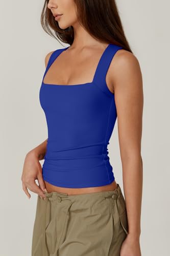 Image of QINSEN Women's Square Neck Sleeveless Double-Layer Tank Tops Basic Tight T Shirts