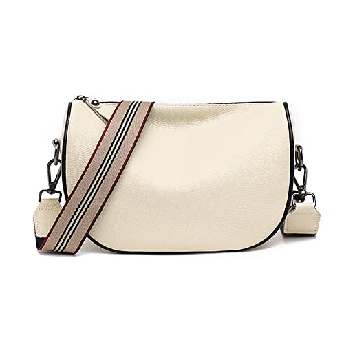 Vintage Schultertasche Damen Sattel Handy Geldbörse Tasche Leder Breite Gurt Handtaschen, weiß Cover