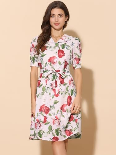 Image of Allegra K Women's Vintage Peter Pan Collar High Waist Flowy Midi Puff Sleeve Floral Dress