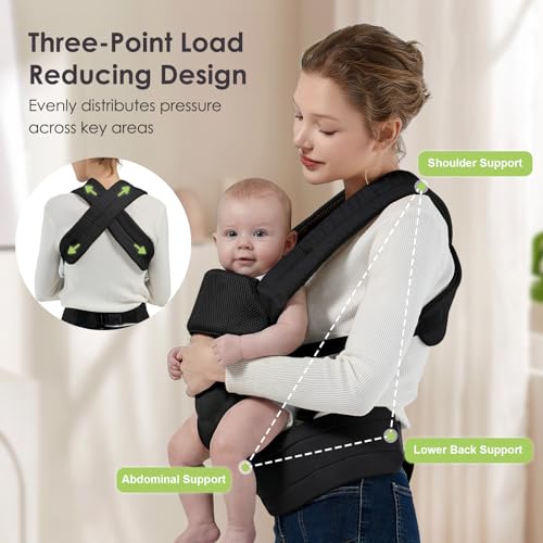 MISSWISDOM Baby Carrier Newborn to Toddler, Adjustable Toddler Carrier, Baby Holder Carrier, Kangaroo Infant Carriers with Widen Shoulder Straps, Black