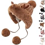 Sombreros de piel sintética para mujer con bonitos cuernos, con orejeras, gorro de pelo de punto cálido, sombrero de disfraz de Halloween, sombrero de invierno de Navidad (caqui, talla única)