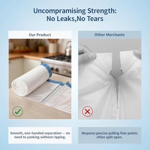 Image of 4 Gallon Small Trash Bag Drawstring - 120 Count Bathroom Garbage Bags, Unscented White Plastic Waste Basket Bags Fit 15 Liter Trash Bin for Kitchen, Home, Office and Bedroom (3-4 Gal)