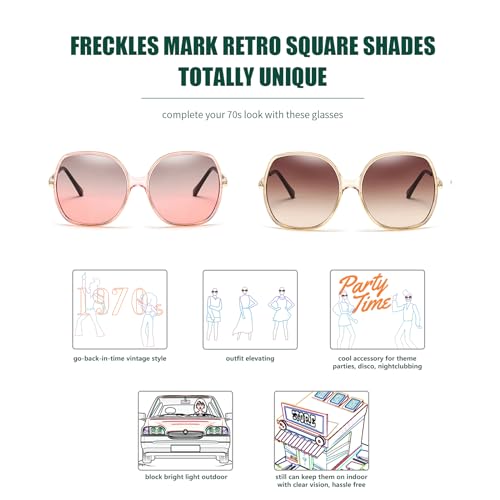 Image of Freckles Mark 70s Super Oversize Square Sunglasses for Women Vintage Rectangular Plastic Frame