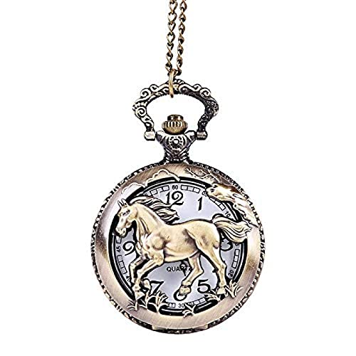 Reloj de Bolsillo Patrón de Caballo Reloj de Bolsillo de Cuarzo Talla clásica Animal Patrón de Caballo Reloj de Bolsillo Cadena Cover
