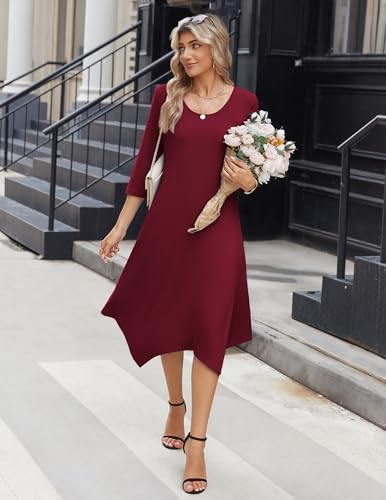 Image of Zeagoo Midi Dresses Women 2026 Dress 3 /4 Sleeve Casual Dresses with Pockets A Line Summer Beach Sundress