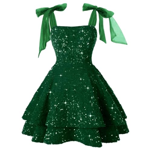 Robe courte festive à paillettes et fines bretelles confort